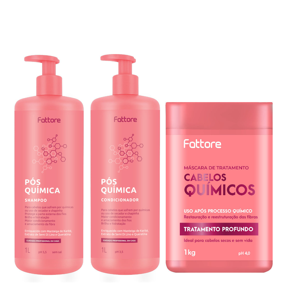 Kit Pós Quimica Shampoo e Condicionador 1L + Máscara 1KG