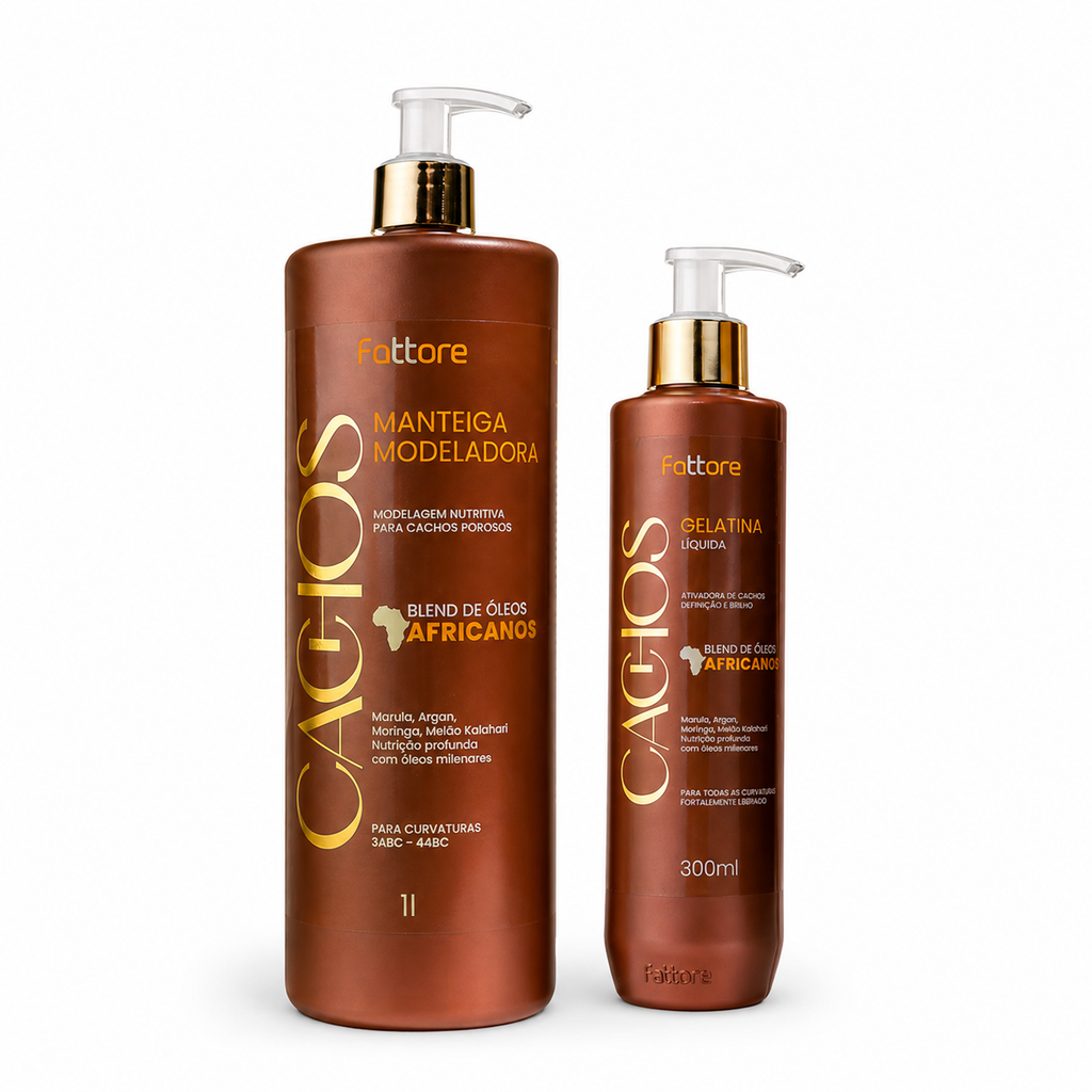 Kit Cachos Óleos Africanos Manteiga Modeladora 1L + Gelatina Líquida 300ml