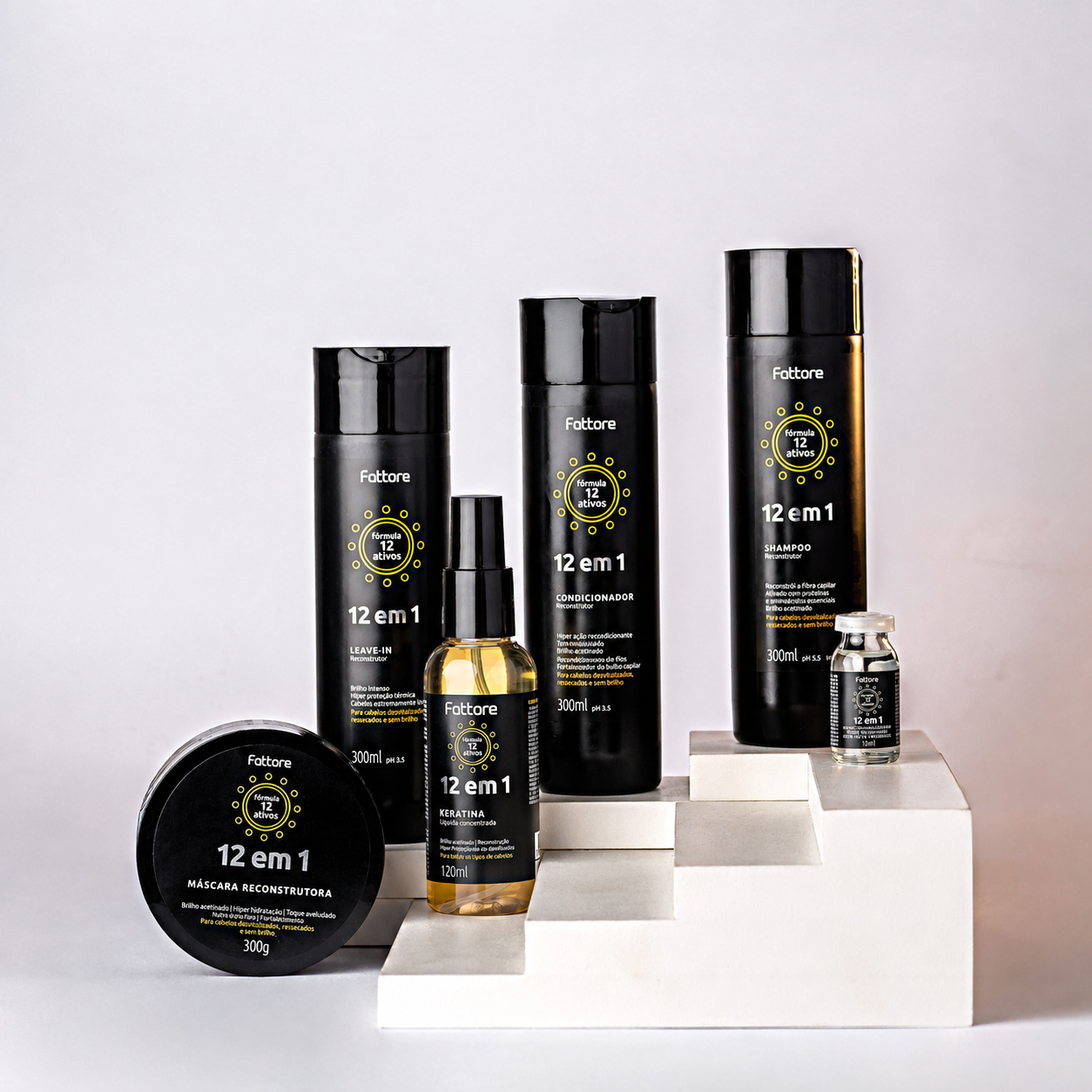 Kit 12 em 1 Tratamento Completo – Reconstrução Capilar Profissional (7 Itens)