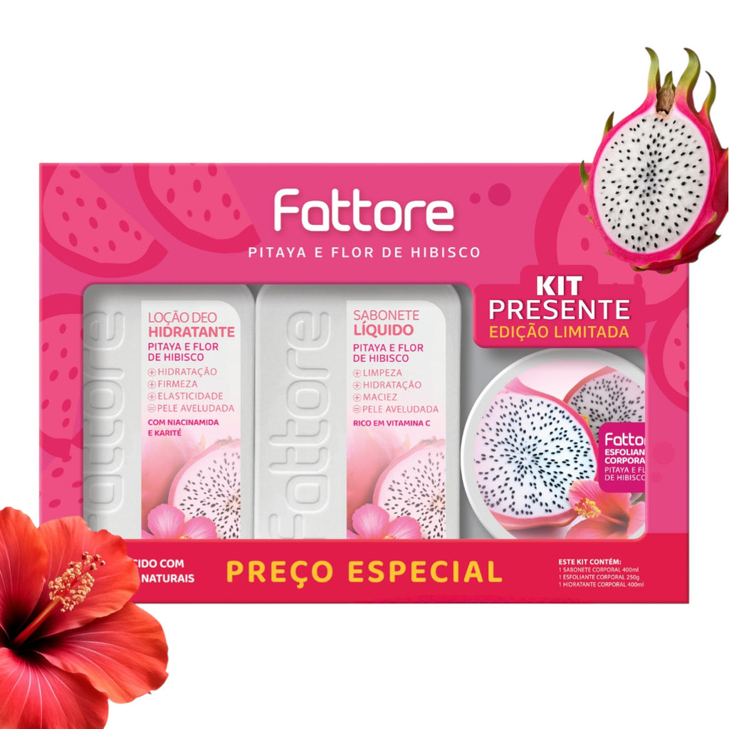 Fattore Kit Pitaya e Flor de Hibisco – Sabonete, Hidratante e Esfoliante (3 Itens)