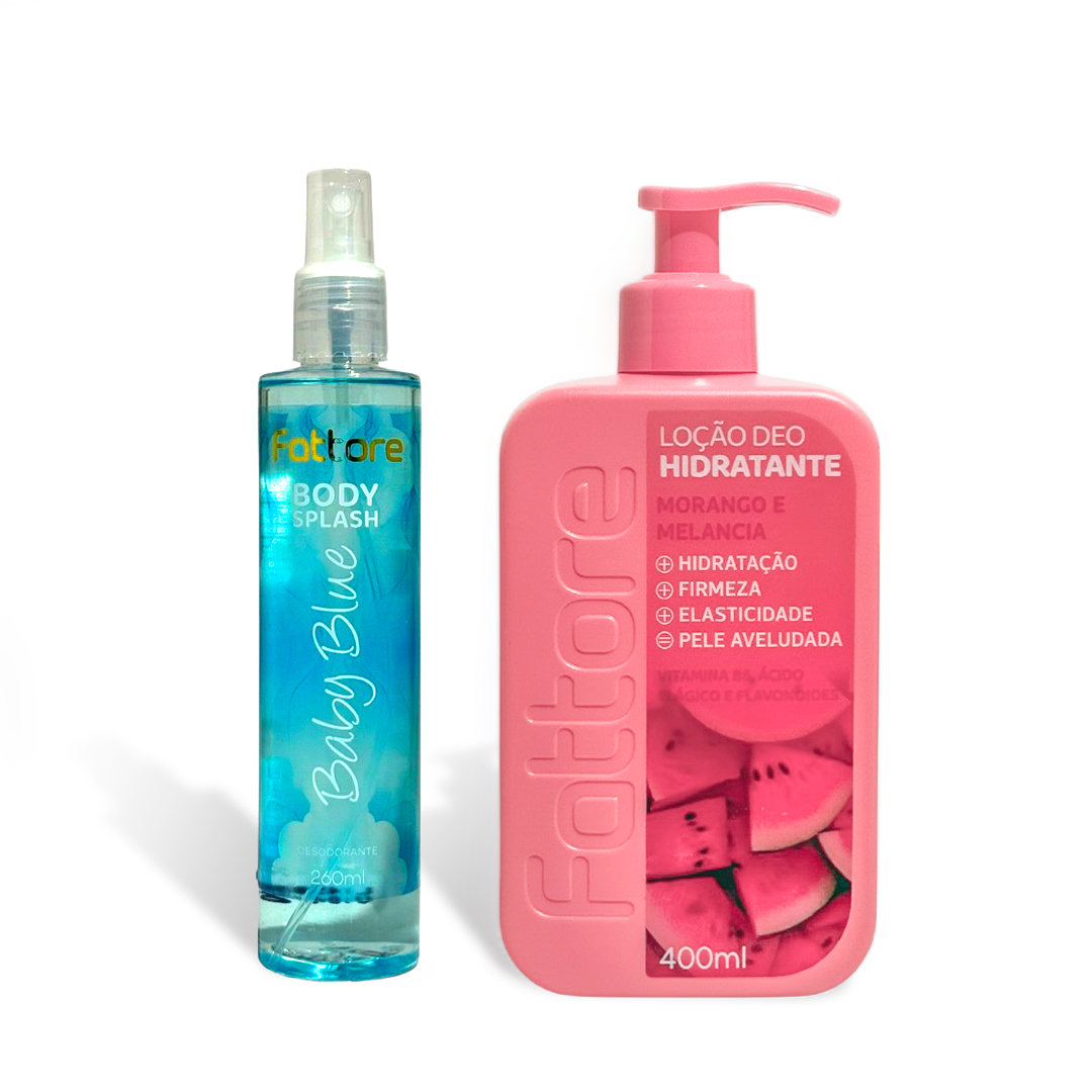 Kit Body Splash Baby Blue + Hidratante Morango e Melancia – Hidratação e Perfume Refrescante