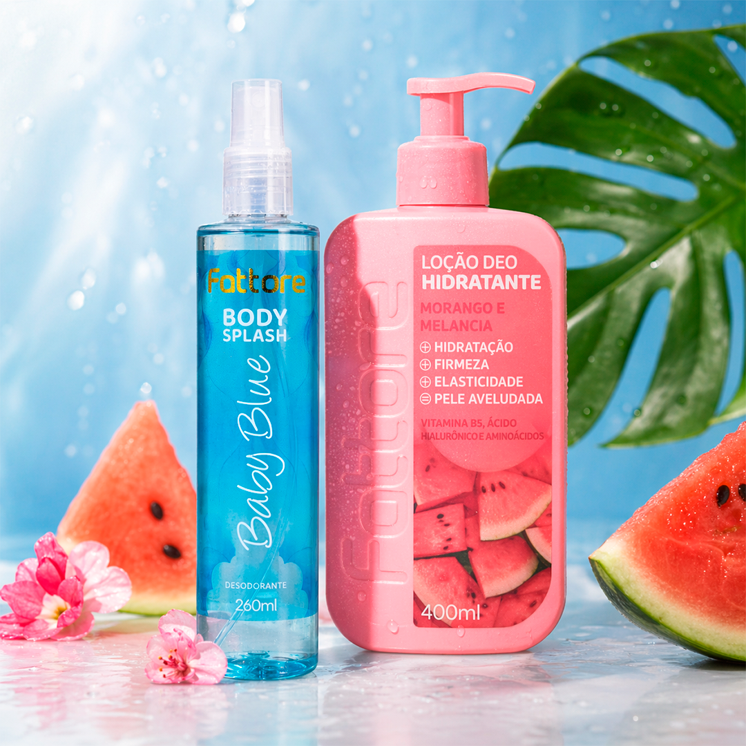 Kit Body Splash Baby Blue + Hidratante Morango e Melancia – Hidratação e Perfume Refrescante