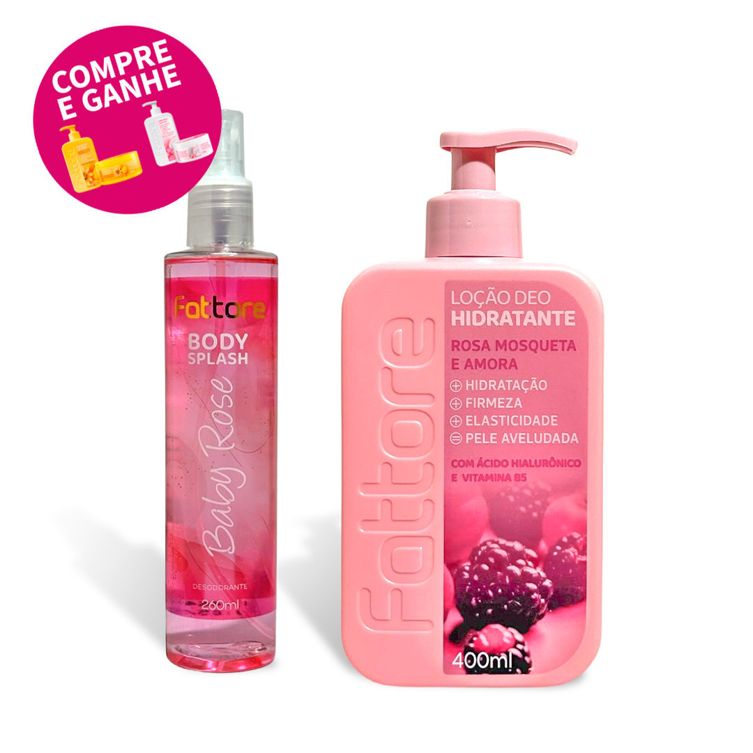 Kit Body Splash Baby Rose + Hidratante Rosa Mosqueta e Amora – Hidratação e Perfume Corporal