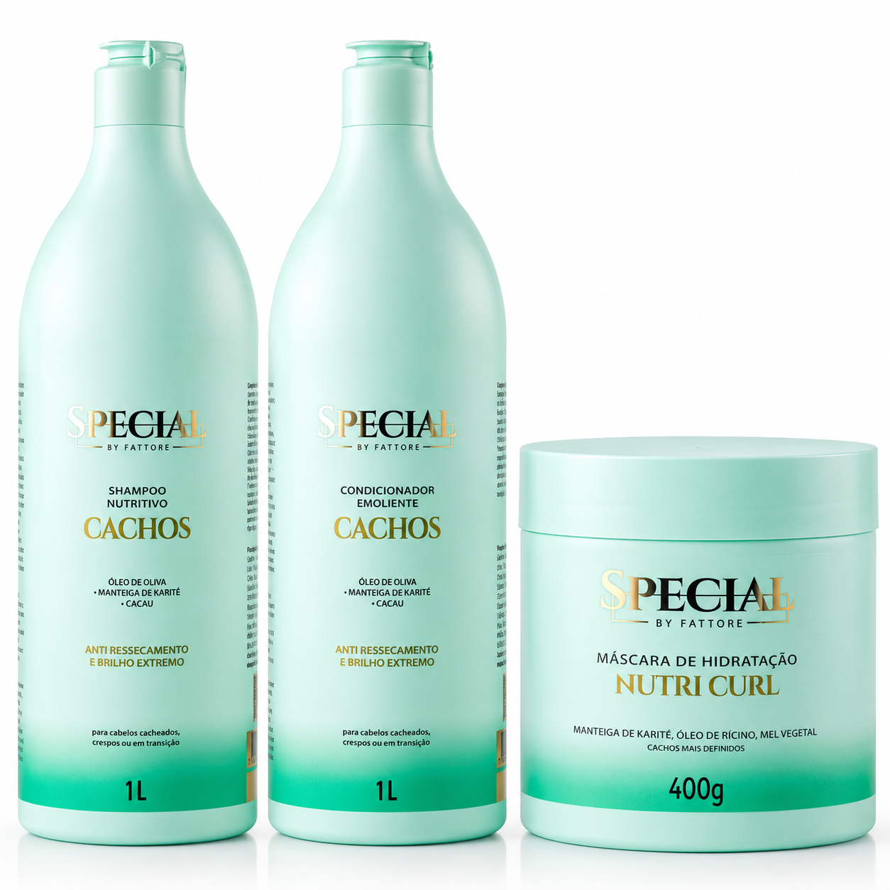 Kit Cachos Shampoo e Condicionador 1L + Máscara 400g - Special By Fattore