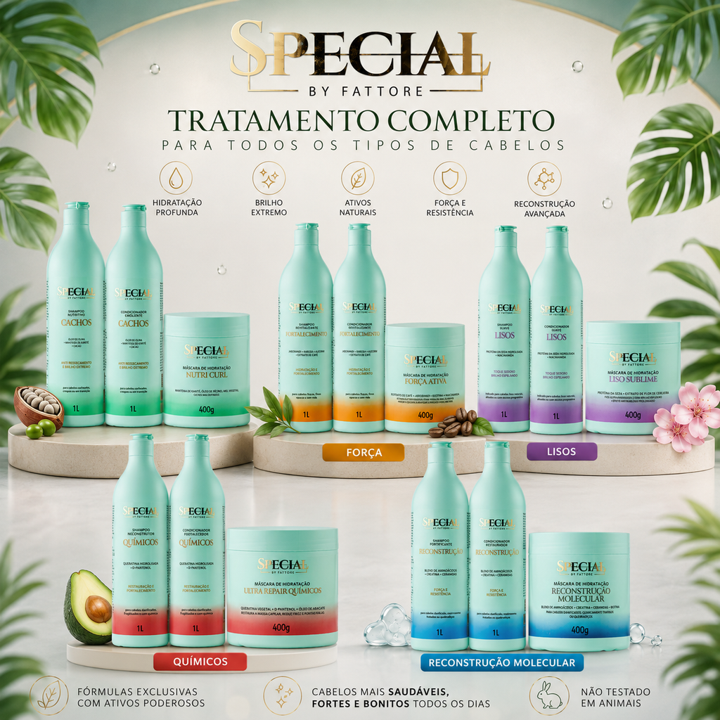 Kit Liso Perfeito Shampoo e Condicionador 1L + Máscara 400g - Special By Fattore