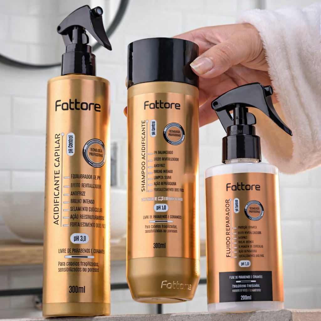 Fattore Kit Acidificante Capilar – Brilho Intenso e Controle do Frizz (3 Itens)