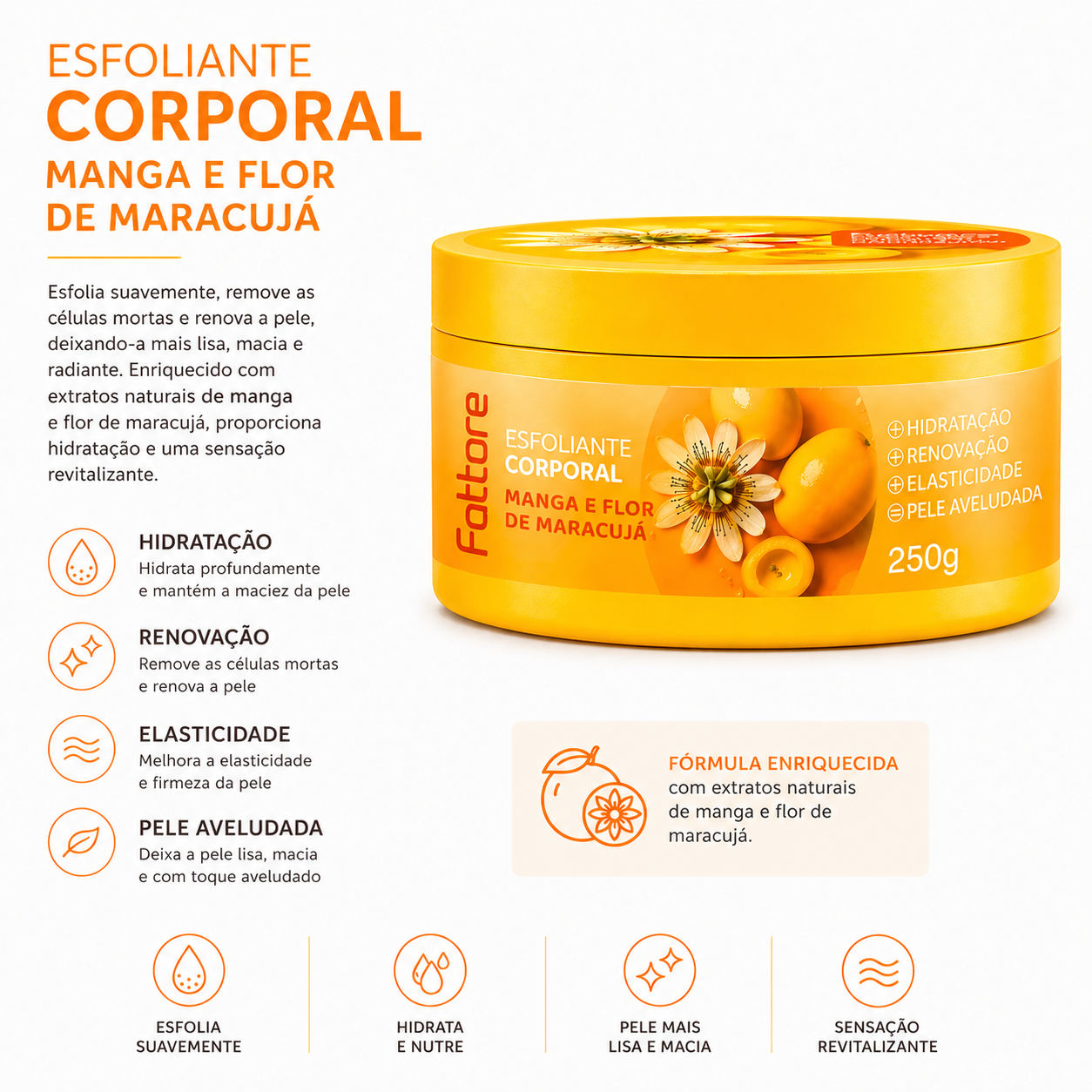 Esfoliante Corporal Manga e Maracujá 250g – Esfoliação, Hidratação e Maciez Profunda