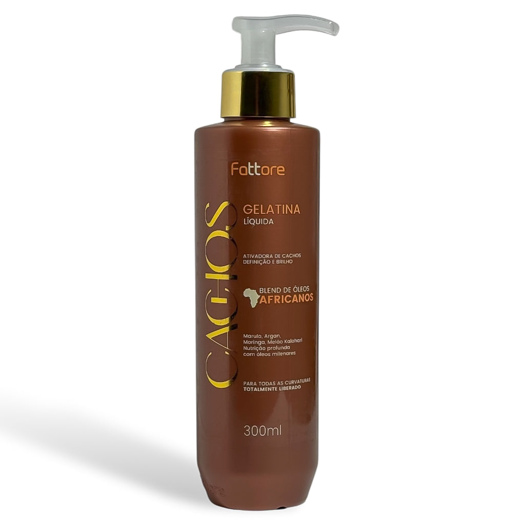 Fattore Gelatina Líquida Cachos Óleos Africanos 300ml – Definição e Brilho