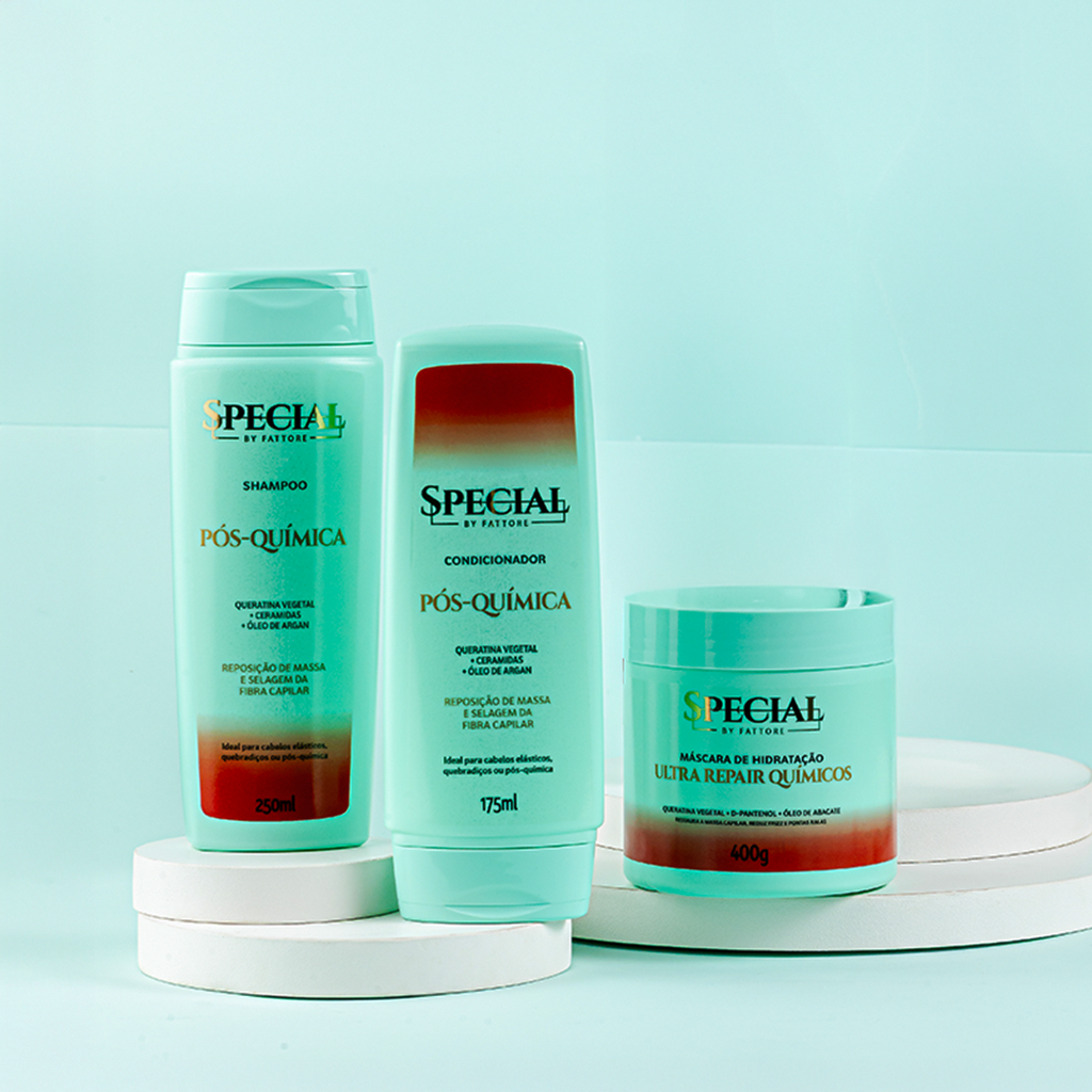 Kit Completo Pós Química - Shampoo + Condicionador + Máscara Special By Fattore