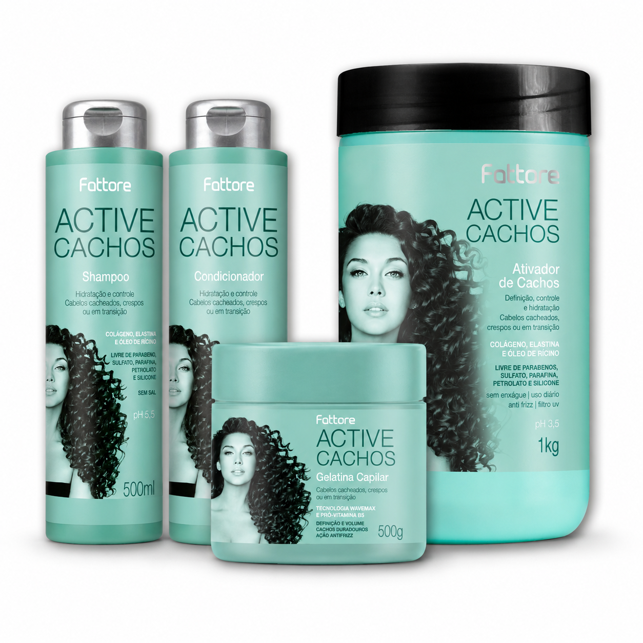 Fattore Kit Active Cachos – Hidratação e Definição Sem Frizz (4 Itens)