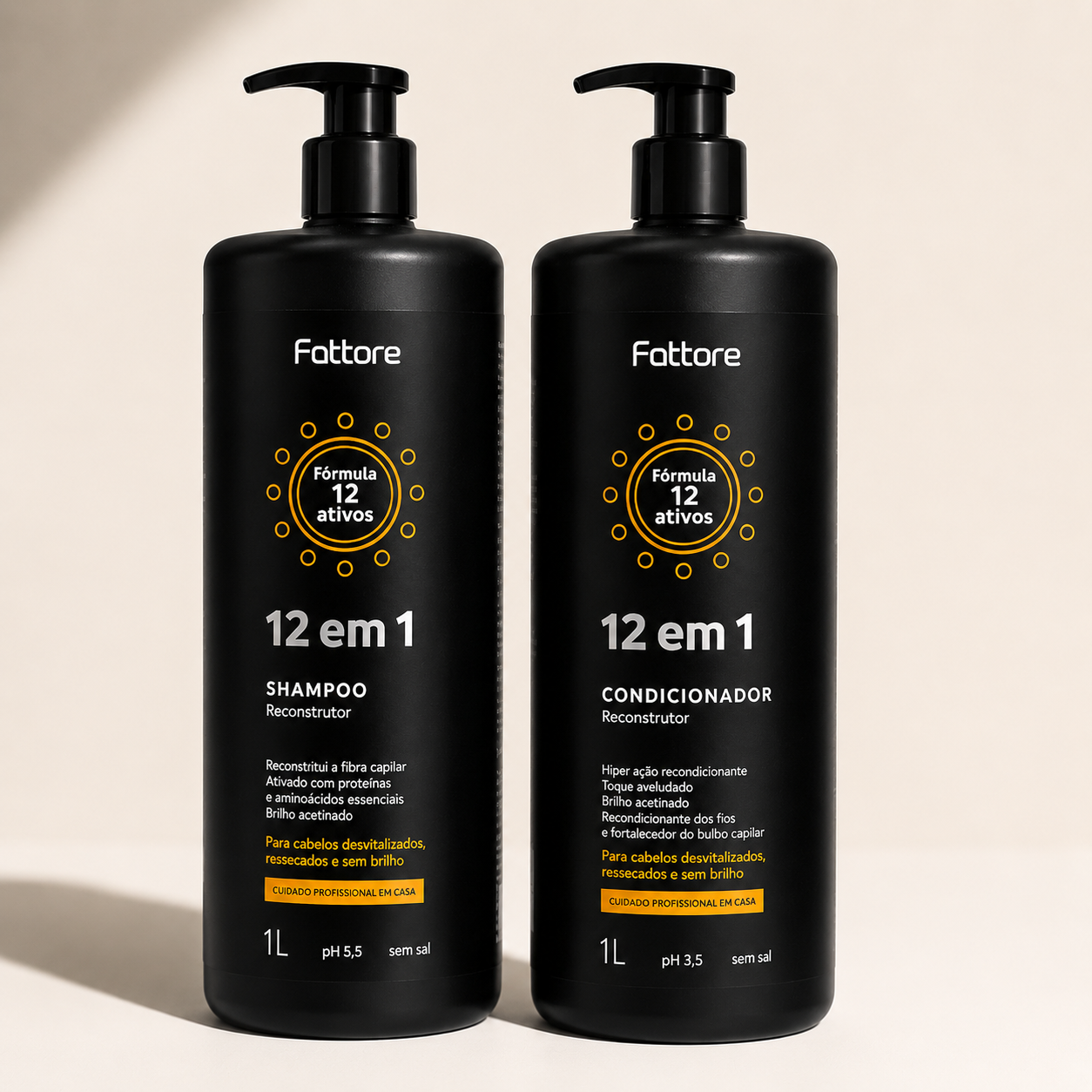 Kit Fattore 12 em 1 – Shampoo 1L + Condicionador 1L