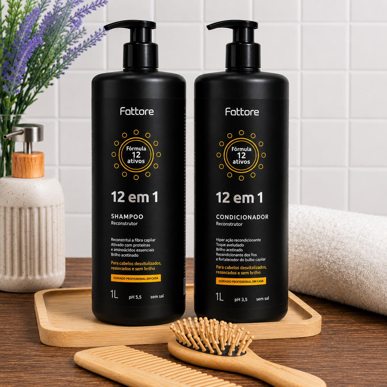 Kit Fattore 12 em 1 – Shampoo 1L + Condicionador 1L