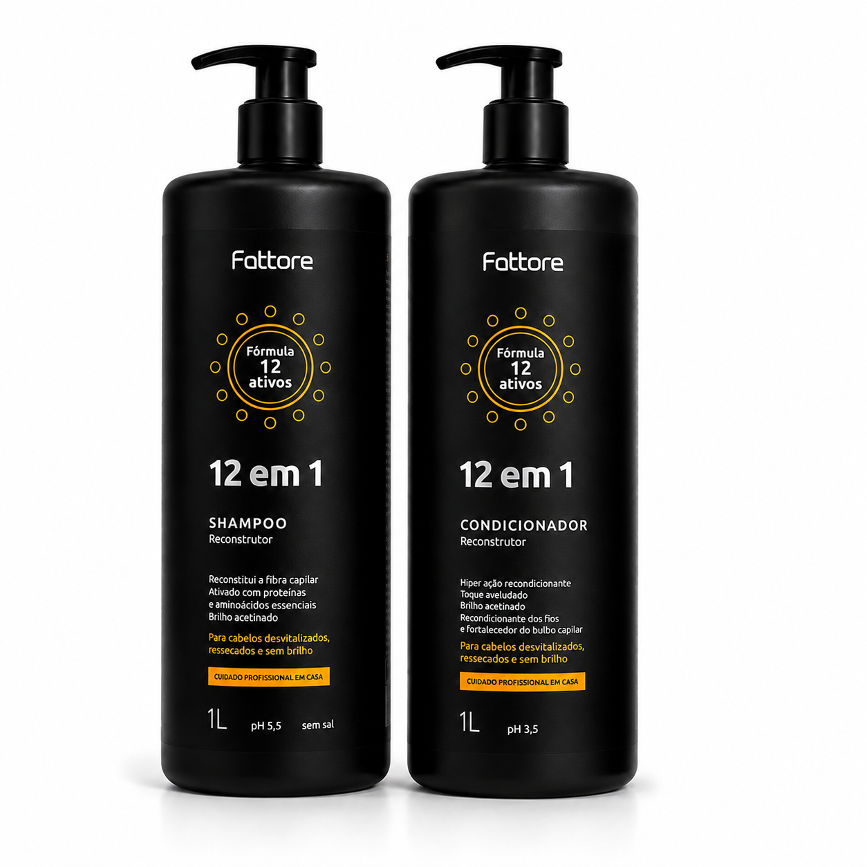 Kit Fattore 12 em 1 – Shampoo 1L + Condicionador 1L