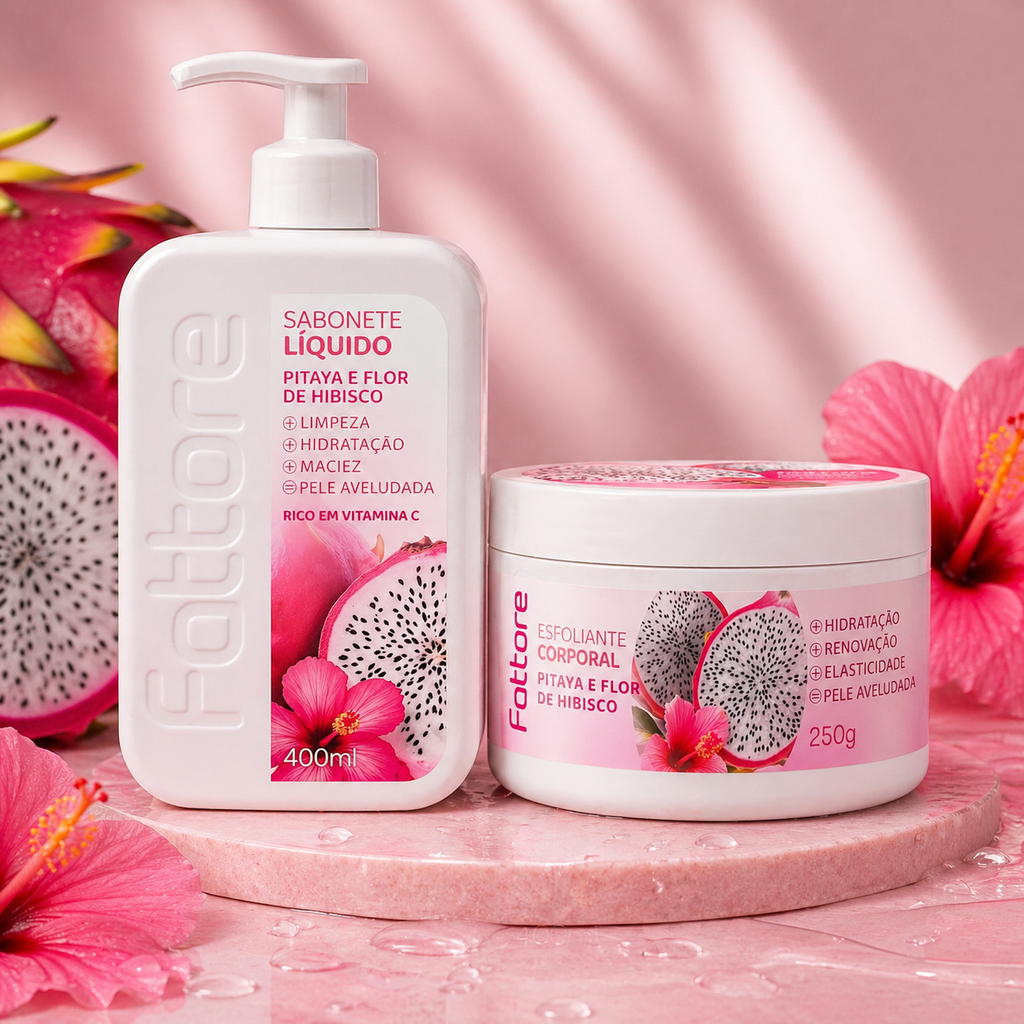 Kit Sabonete e Esfoliante Pitaya e Flor de Hibisco – Limpeza, Hidratação e Pele Lisa