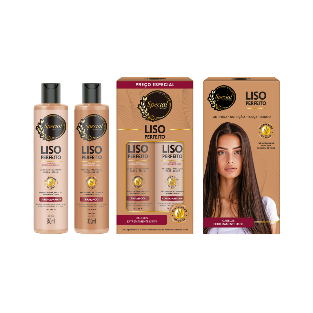 Kit Liso Perfeito Special by Fattore Shampoo + Condicionador – Antifrizz, Brilho e Maciez