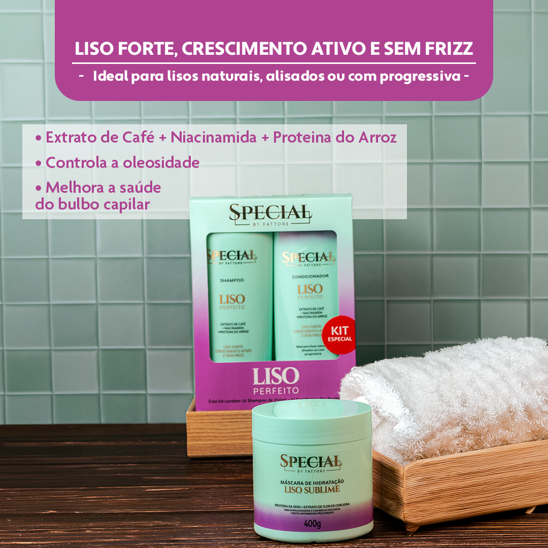 Kit Liso Perfeito Special by Fattore Shampoo 250ml + Condicionador 175ml – Antifrizz, Brilho e Maciez
