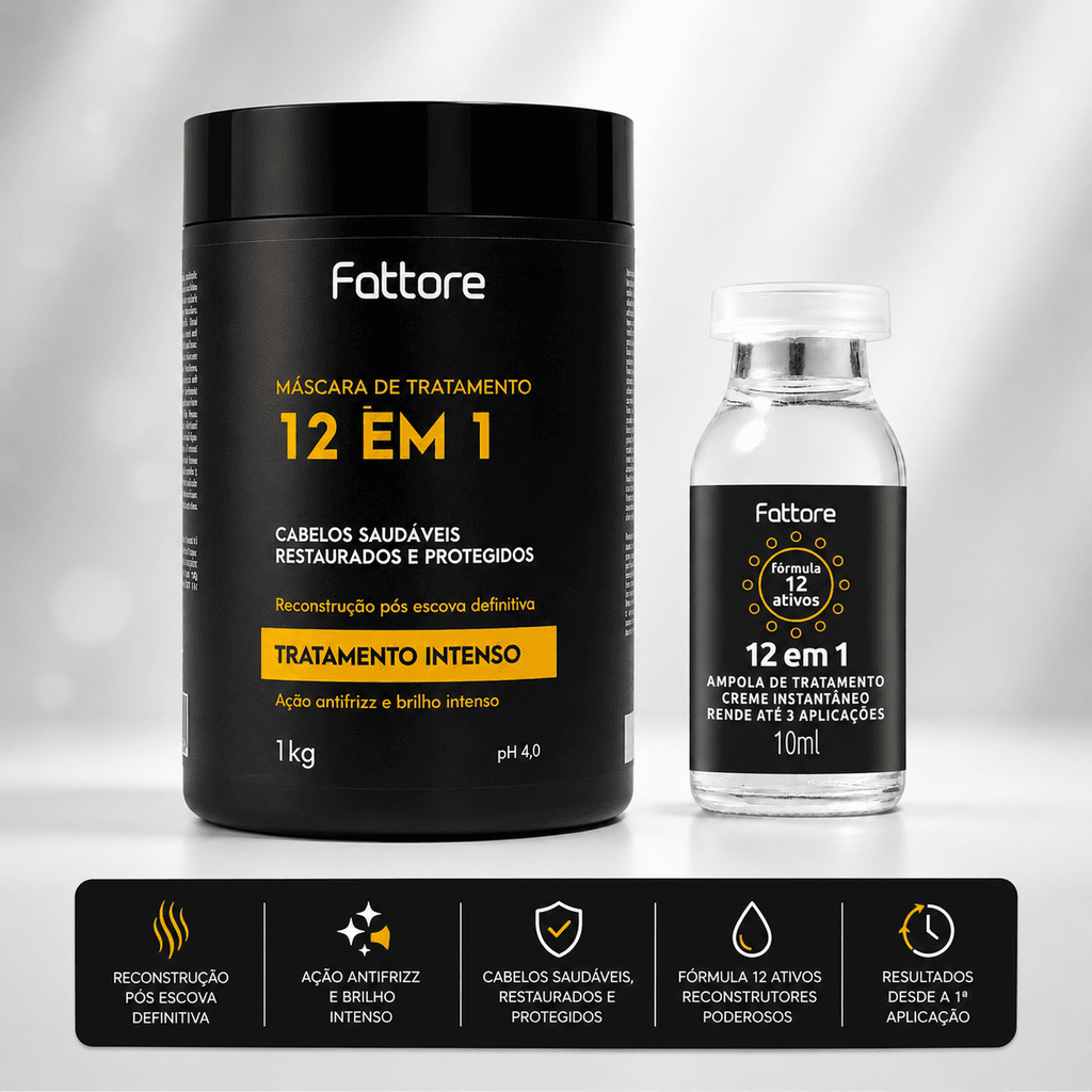Kit 12 em 1 Tratamento Completo – Reconstrução Capilar Profissional (7 Itens)