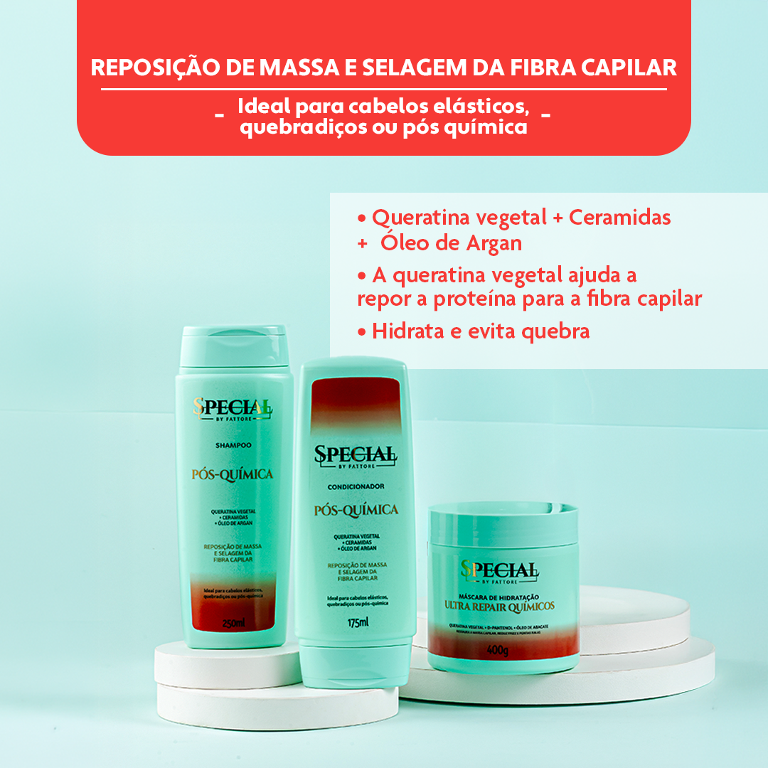 Kit Completo Pós Química - Shampoo + Condicionador + Máscara Special By Fattore