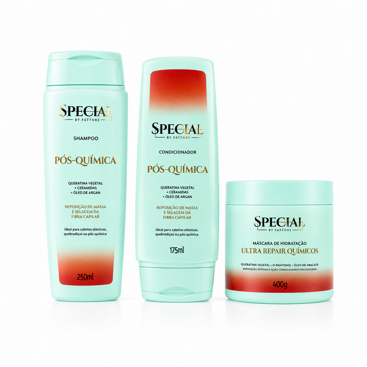 Kit Completo Pós Química - Shampoo + Condicionador + Máscara Special By Fattore