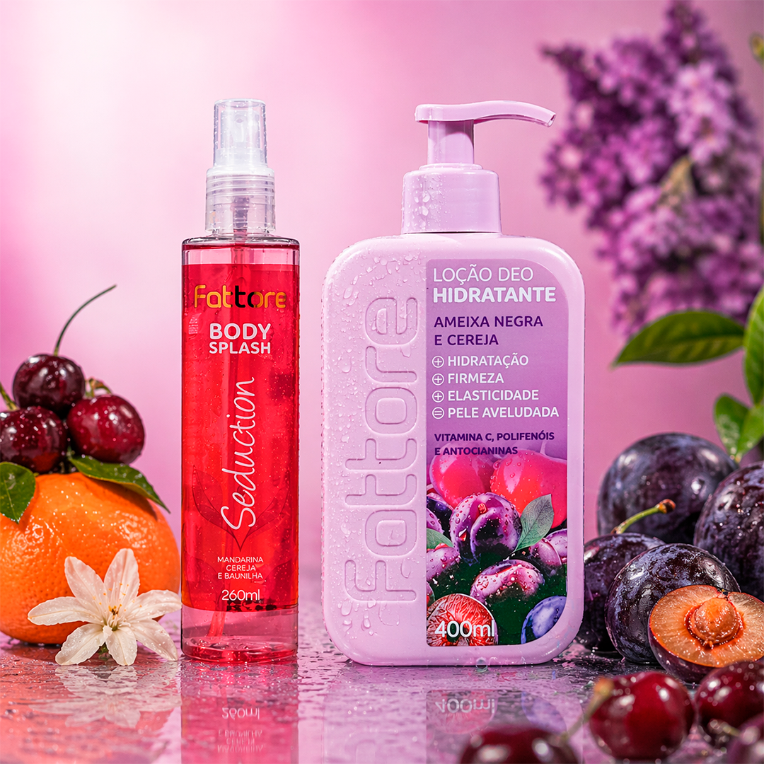 Kit Body Splash Seduction + Hidratante Ameixa Negra e Cereja – Hidratação com Perfume Intenso