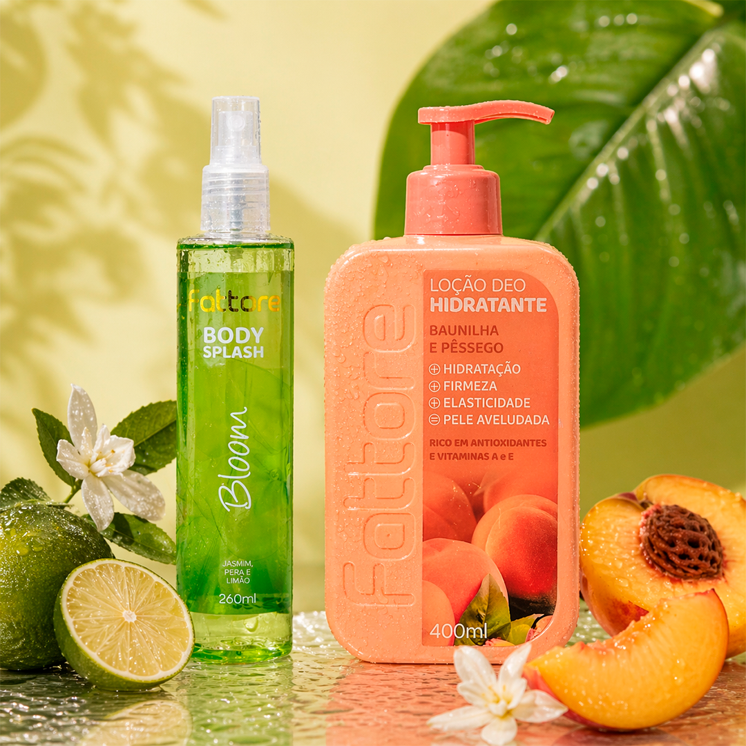 Kit Body Splash Bloom + Hidratante Baunilha e Pêssego – Hidratação e Perfume Envolvente