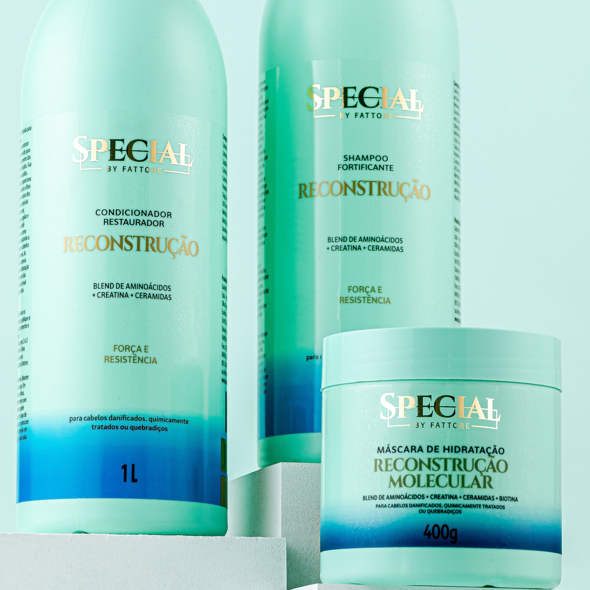 Kit Reconstrução Shampoo e Condicionador 1L + Máscara 400g - Special By Fattore