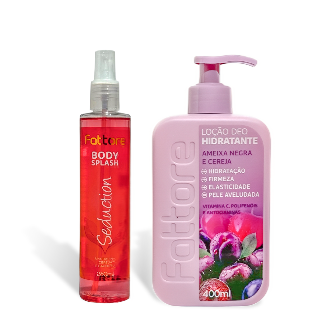 Kit Body Splash Seduction + Hidratante Ameixa Negra e Cereja – Hidratação com Perfume Intenso