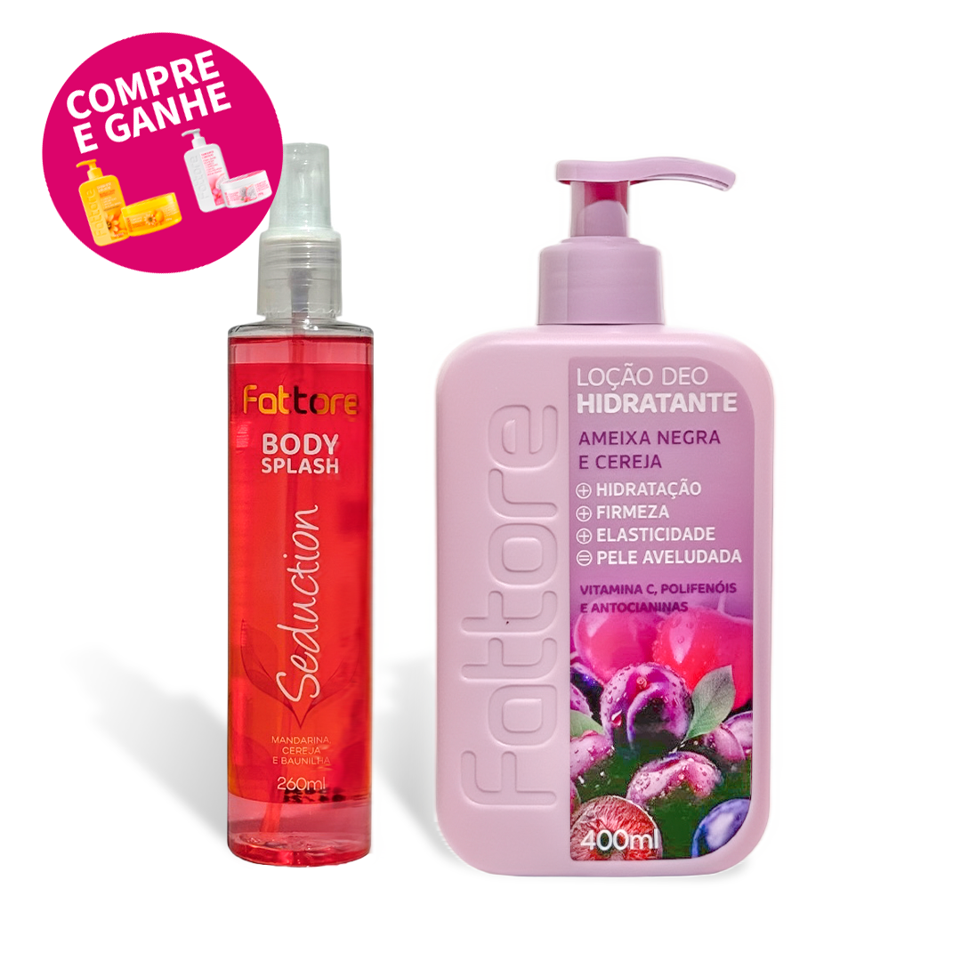 Kit Body Splash Seduction + Hidratante Ameixa Negra e Cereja – Hidratação com Perfume Intenso