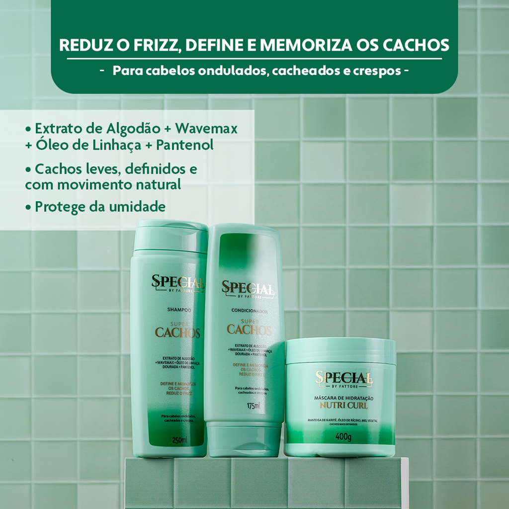 Kit Completo Super Cachos - Shampoo + Condicionador + Máscara Special by Fattore