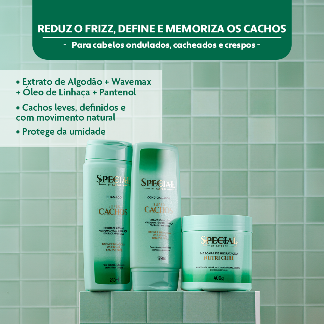 Kit Super Cachos Special by Fattore Shampoo 250ml + Condicionador 175ml – Definição e Controle do Frizz
