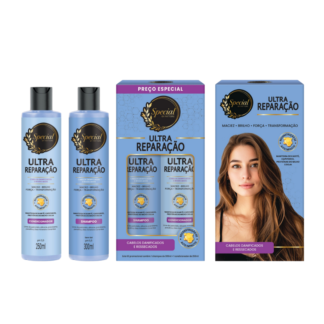 Kit Ultra Reparação Special by Fattore Shampoo + Condicionador – Força e Brilho
