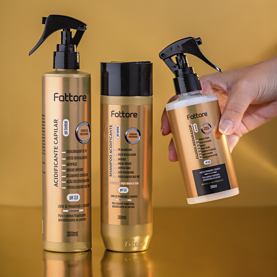 Fattore Kit Acidificante Capilar – Brilho Intenso e Controle do Frizz (3 Itens)