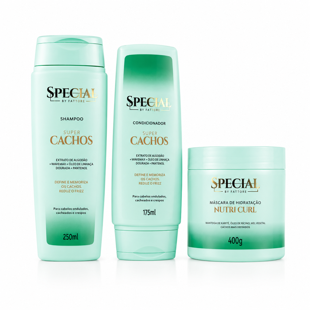 Kit Completo Super Cachos - Shampoo + Condicionador + Máscara Special by Fattore