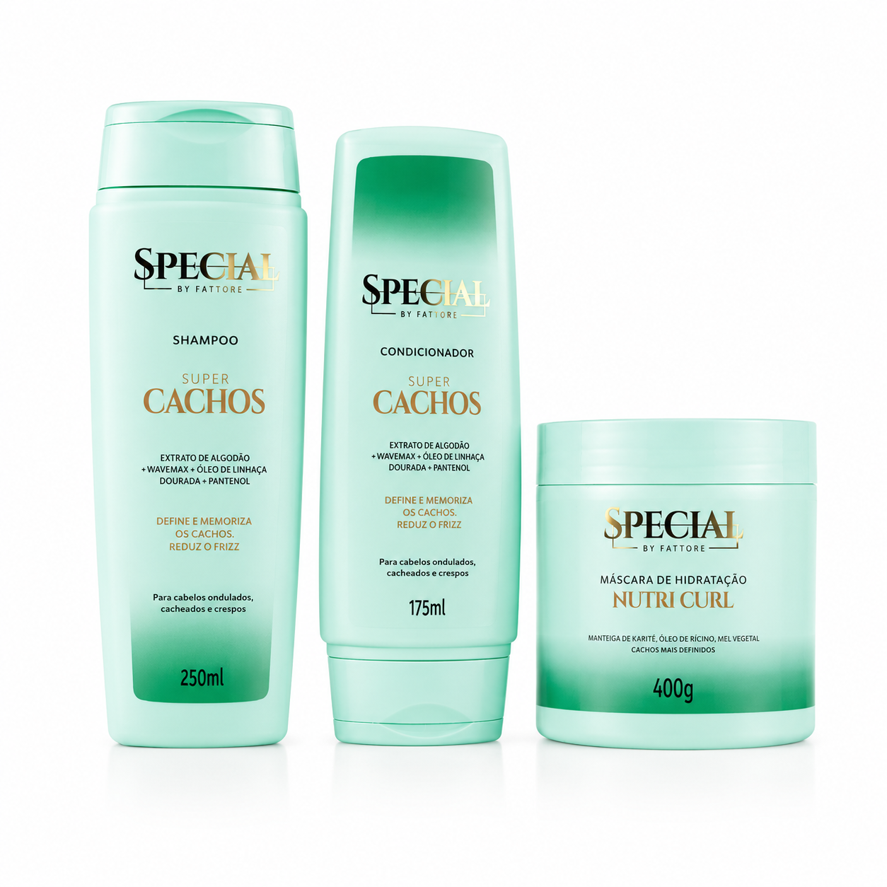 Kit Completo Super Cachos - Shampoo + Condicionador + Máscara Special by Fattore