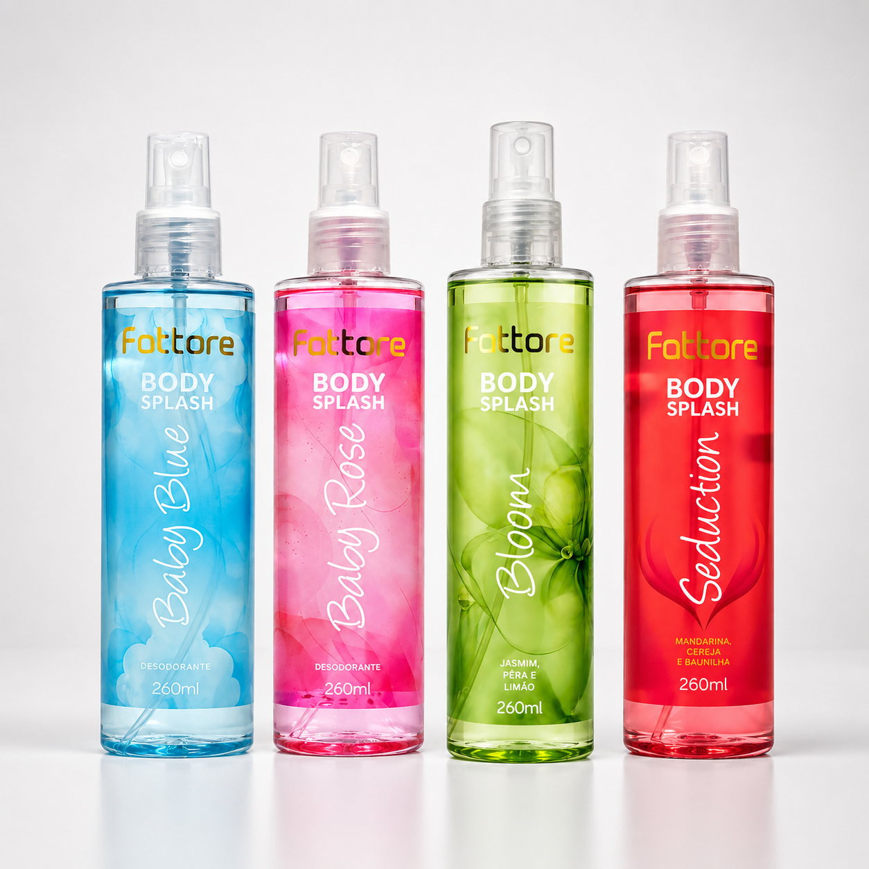 Fattore Kit Body Splash - Alta Fixação, Perfume Duradouro (4 Itens)