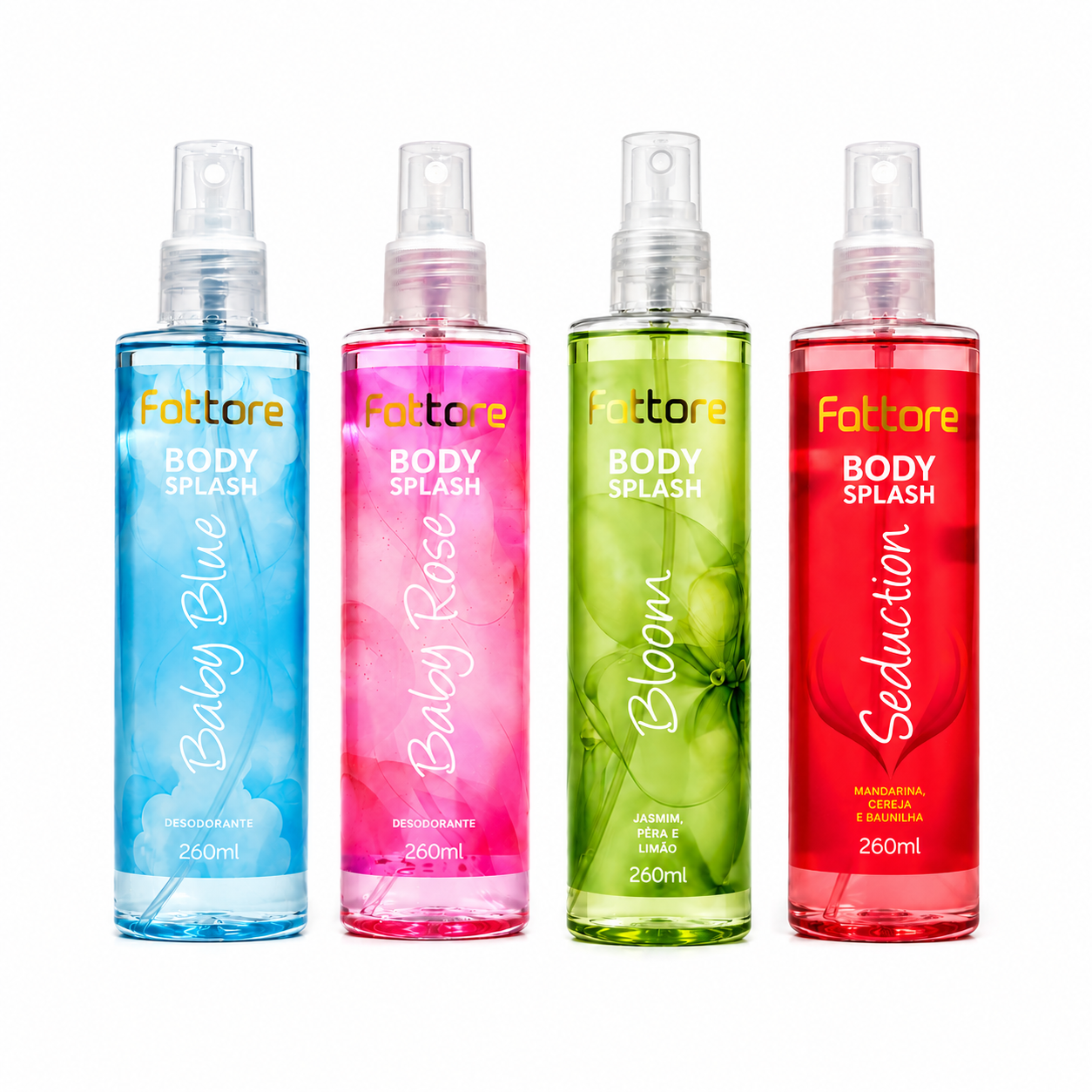 Fattore Kit Body Splash - Alta Fixação, Perfume Duradouro (4 Itens)