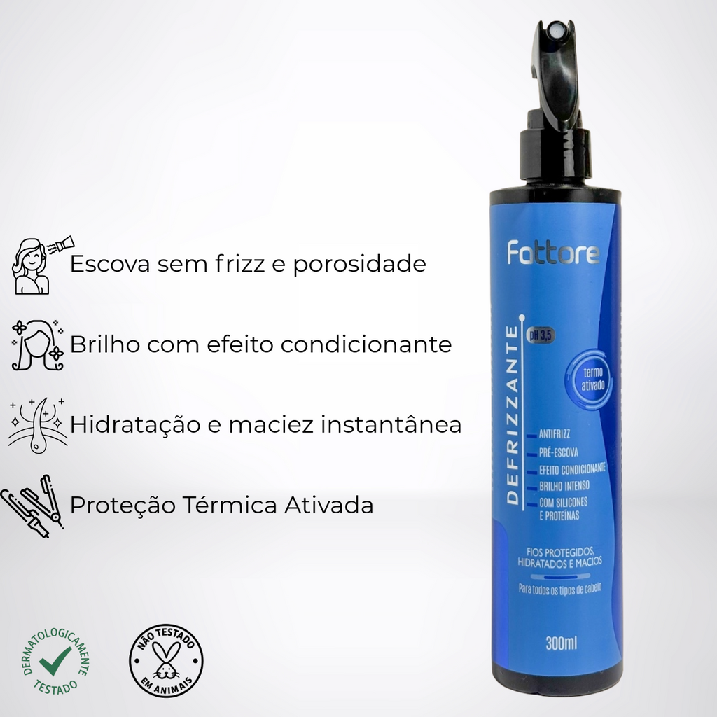 Fattore Spray Defrizzante 300ml – Escova Sem Frizz com Proteção Térmica