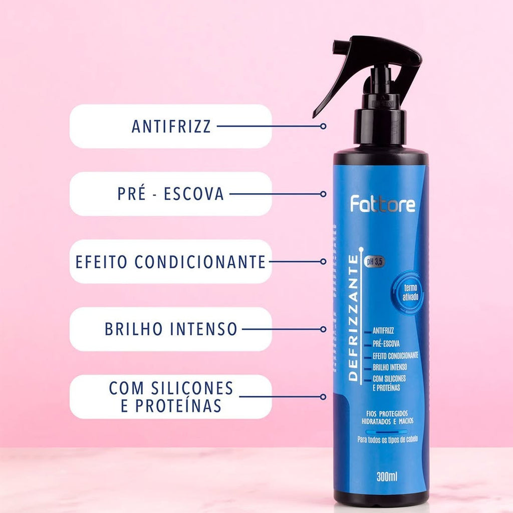 Fattore Spray Defrizzante 300ml – Escova Sem Frizz com Proteção Térmica