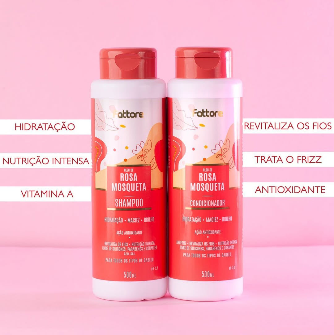 Fattore Kit Rosa Mosqueta Shampoo + Condicionador Antifrizz 500ml