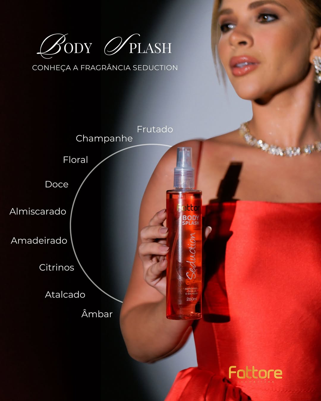 Fattore Body Splash Seduction 260ml – Fragrância Envolvente