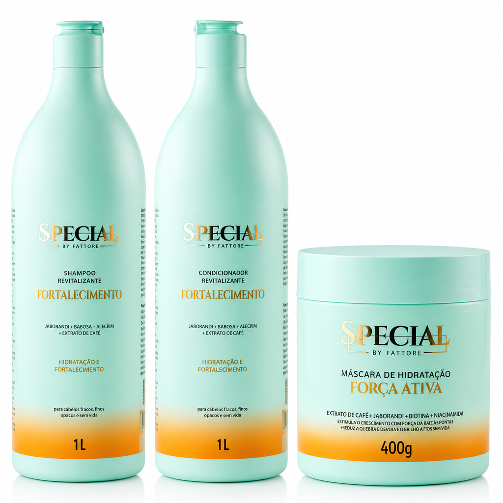 Kit Fortalecimento Shampoo e Condicionador 1L + Máscara 400g - Special By Fattore