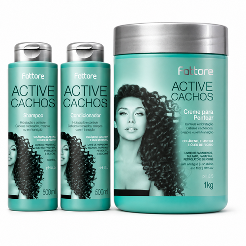 Active Cachos – Shampoo, Condicionador 500ml e Creme para Pentear 1KG