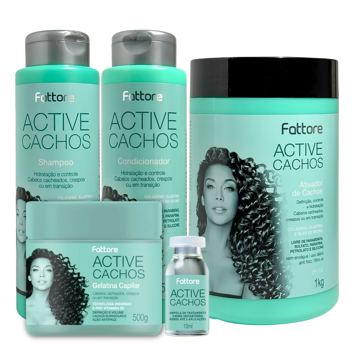 Fattore Kit Active Cachos - Definição e Hidratação Sem Frizz (5 Itens)