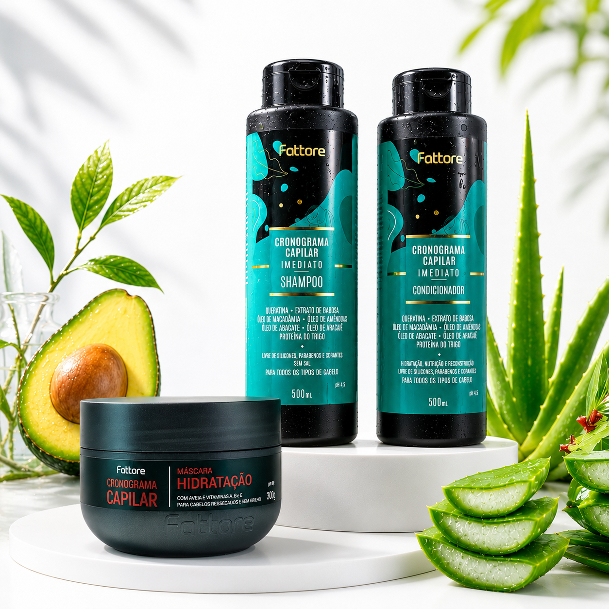 Kit Cronograma Capilar Completo 500ml – Hidratação, Nutrição e Reconstrução
