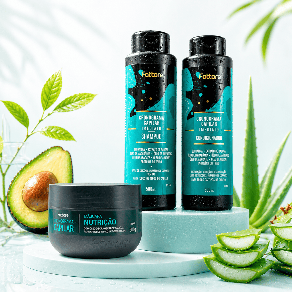 Kit Cronograma Capilar Completo 500ml – Hidratação, Nutrição e Reconstrução