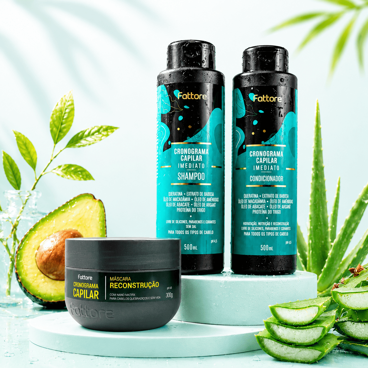 Kit Cronograma Capilar Completo 500ml – Hidratação, Nutrição e Reconstrução