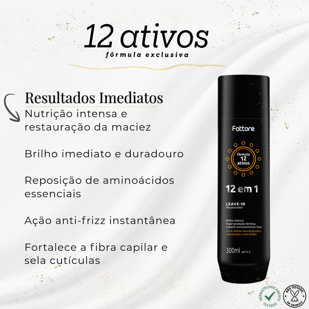 Fattore Leave-In 12 em 1 Reconstrutor com Proteção Térmica – 300ml