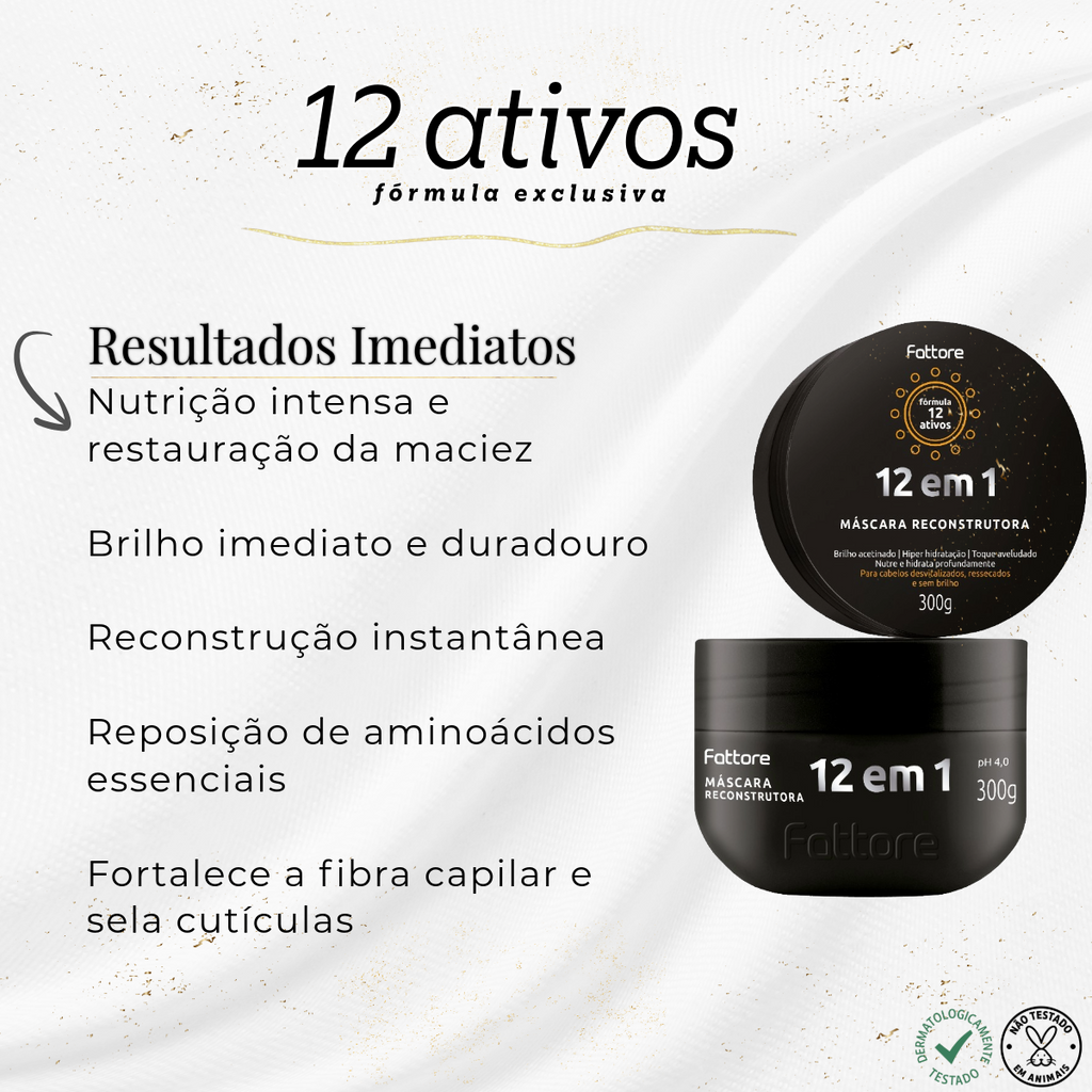 Fattore Máscara Tratamento 12 em 1 Fattore 300g – Reconstrução, Força e Brilho