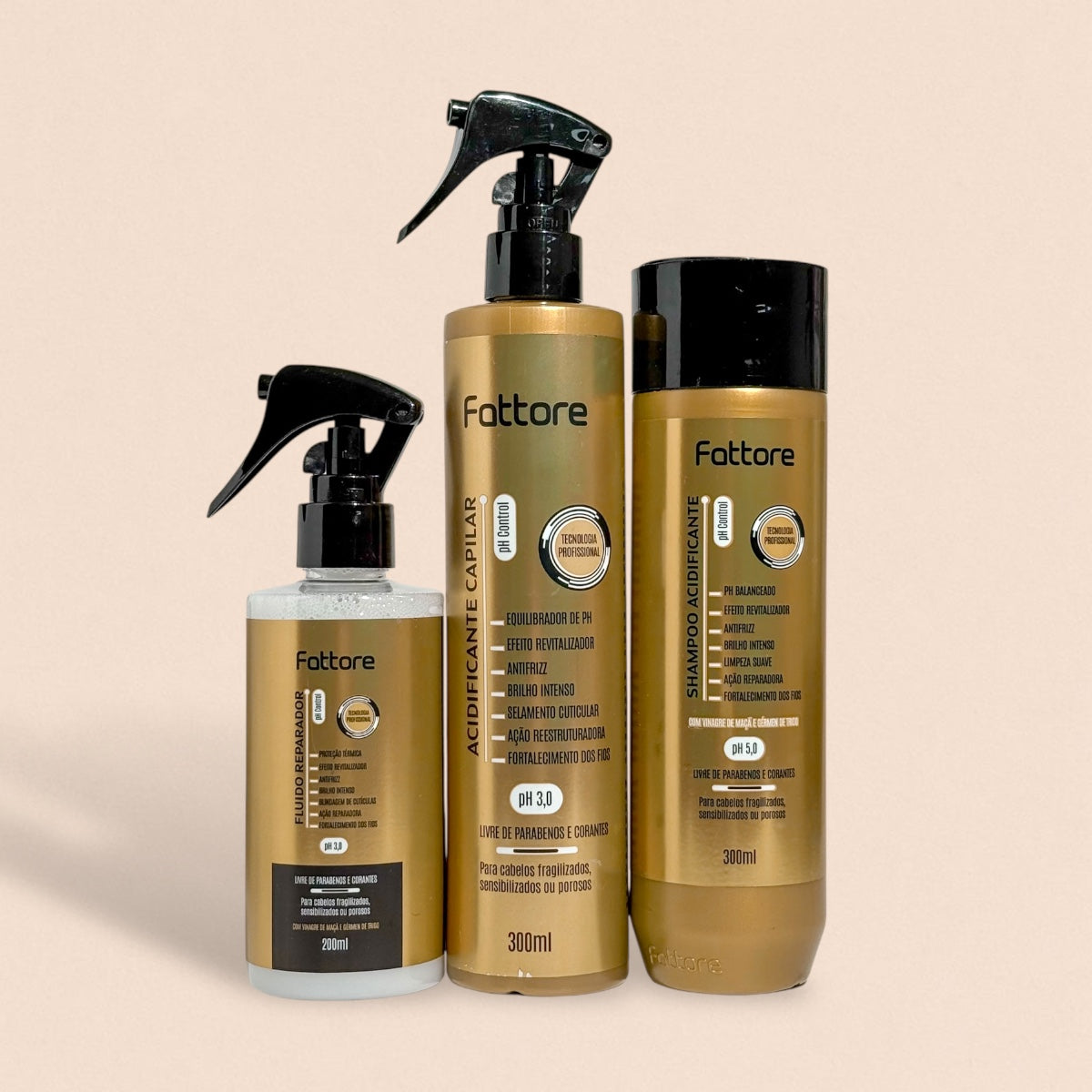 Fattore Kit Acidificante Capilar – Brilho Intenso e Controle do Frizz (3 Itens)