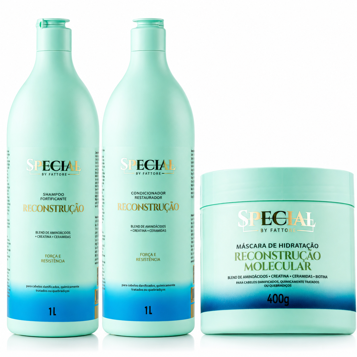 Kit Reconstrução Shampoo e Condicionador 1L + Máscara 400g - Special By Fattore